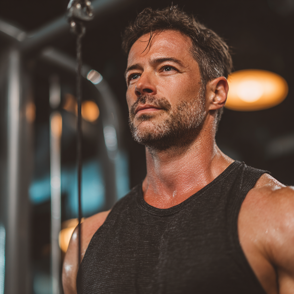 confident man training with focus and determination in modern gym environment